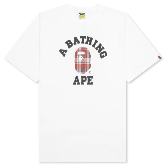 Bape Check College Tee - White